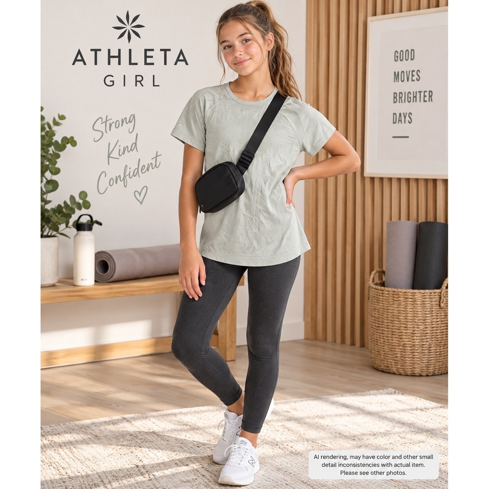 Athleta Girl Size M 8-10 Performance Tee CreamTextured Knit Athletic Top